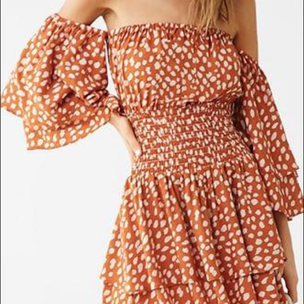Off the Shoulder Boho Polka Dot Mini Dress